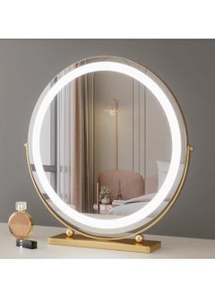 50 CM Large Vanity Mirror with Lights, Round LED Makeup Mirror, Light Up Mirror for Bedroom Tabletop, Smart Touch Control 3 Colors Dimmable, 360° Rotation