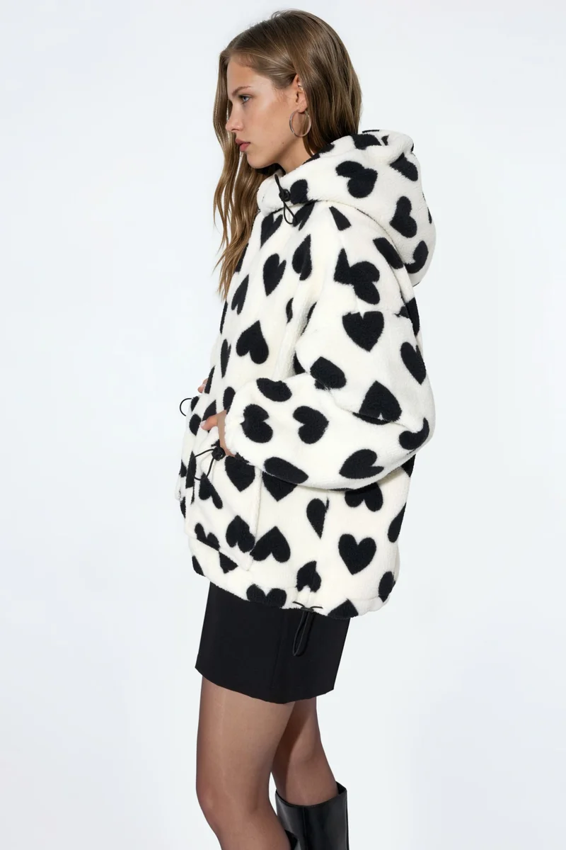 Hiccup Heart Patterned Sherpa Jacket