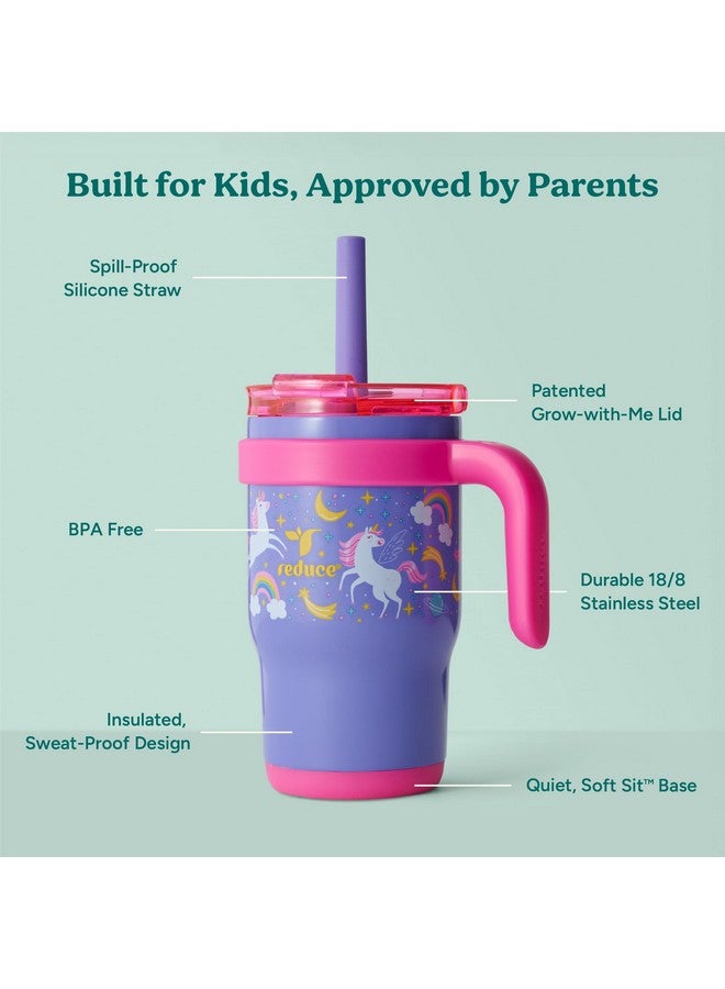 REDUCE 14 Oz Coldee Kids Tumbler with Lid and Straw - Coldee Insulated Travel Mug - Spill-Proof, Sweatproof Stainless Steel, BPA-Free - Includes Handle, Reusable Silicone Straw - Unicorn Magic - Image 4