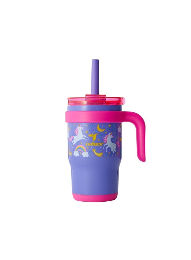 REDUCE 14 Oz Coldee Kids Tumbler with Lid and Straw - Coldee Insulated Travel Mug - Spill-Proof, Sweatproof Stainless Steel, BPA-Free - Includes Handle, Reusable Silicone Straw - Unicorn Magic - Image 1