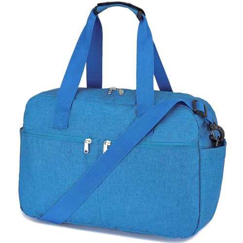 Leamekor 17 Small Gym Bag for Womens Mens Personal Item Travel Duffle Bag with Wet Pocket and Trolley Sleeve Under Seat Weekender Carry on Luggage Blue - Image 1