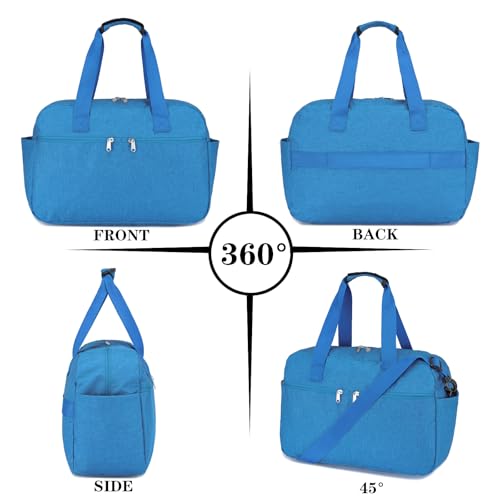 Leamekor 17 Small Gym Bag for Womens Mens Personal Item Travel Duffle Bag with Wet Pocket and Trolley Sleeve Under Seat Weekender Carry on Luggage Blue - Image 3