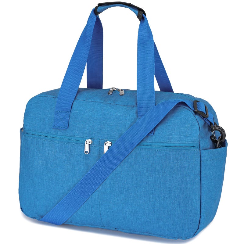Leamekor 17 Small Gym Bag for Womens Mens Personal Item Travel Duffle Bag with Wet Pocket and Trolley Sleeve Under Seat Weekender Carry on Luggage Blue - Image 2