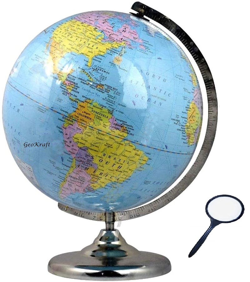 GeoKraft Educational 13 Inches Height,10 Inch Diameter Metal Base Globe with Magnifying Glass/Home Decor/World Globe/Office Decor Gift ItemShow Piece (Blue) - Image 2