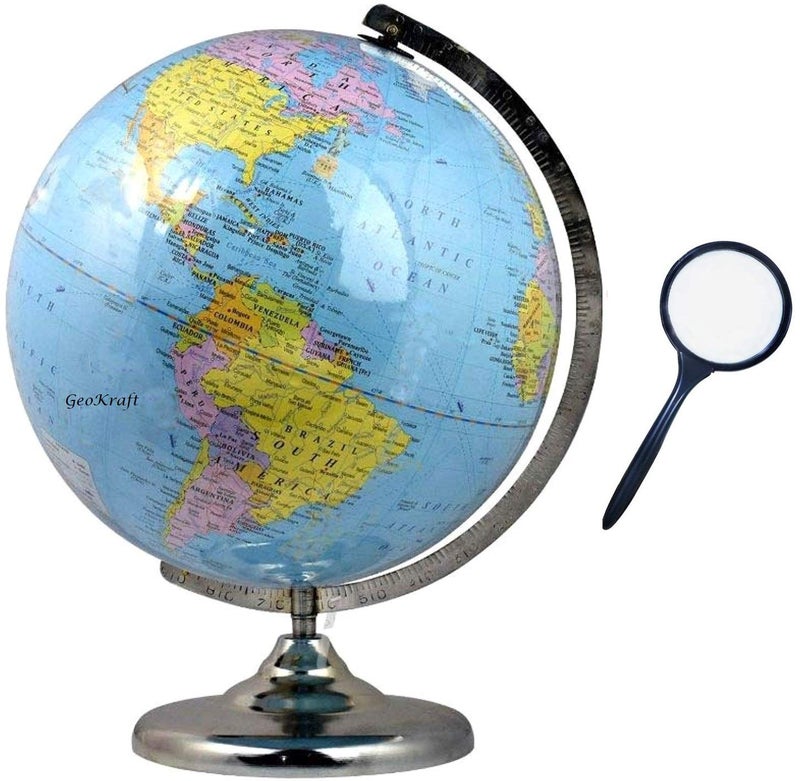 GeoKraft Educational 13 Inches Height,10 Inch Diameter Metal Base Globe with Magnifying Glass/Home Decor/World Globe/Office Decor Gift ItemShow Piece (Blue) - Image 3