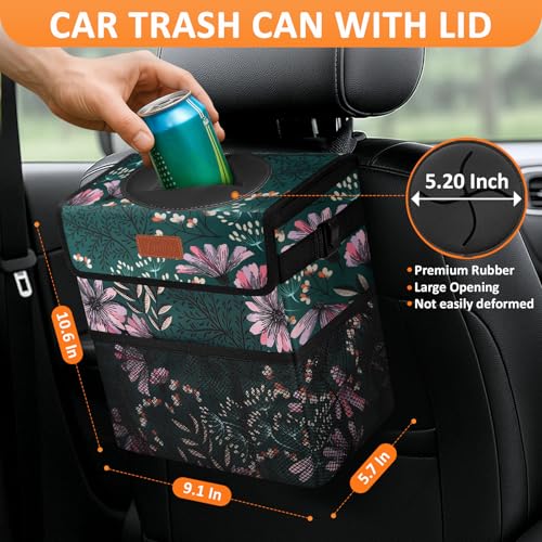 Vankor Car Trash Can for Car Cute Bag Bin Hanging Waterproof Automotive Garbage Cans Leak Proof Vehicle Trash Can Navy Floral - Image 3