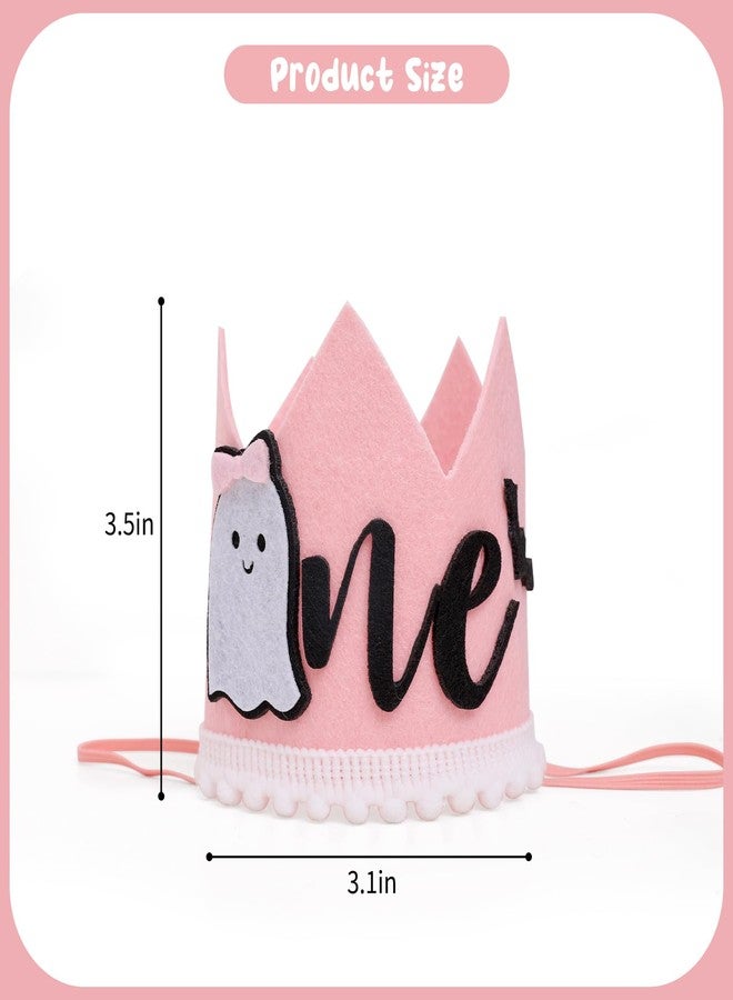 YOUAME Spooky 1st Birthday Crown - Girl's Pink Ghost Bat Party Hat, Halloween Decorations with Photo Prop - Image 2