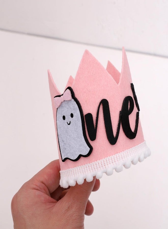 YOUAME Spooky 1st Birthday Crown - Girl's Pink Ghost Bat Party Hat, Halloween Decorations with Photo Prop - Image 5
