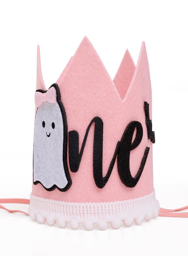 YOUAME Spooky 1st Birthday Crown - Girl's Pink Ghost Bat Party Hat, Halloween Decorations with Photo Prop - Image 1