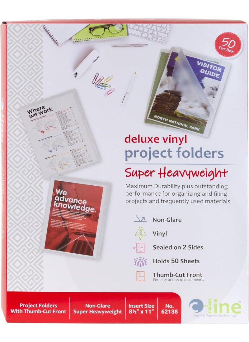 C-Line C-Line Deluxe Super Heavyweight Non-Glare Vinyl Project Folders, Letter Size, Clear, 50 per Box (62138)  - Image 2