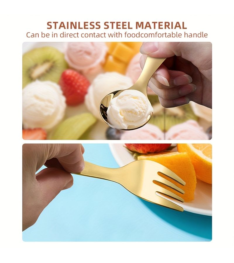 3pc Portable Stainless Steel Mini Fork And Spoon Set Colorful Green Boxed - Image 5