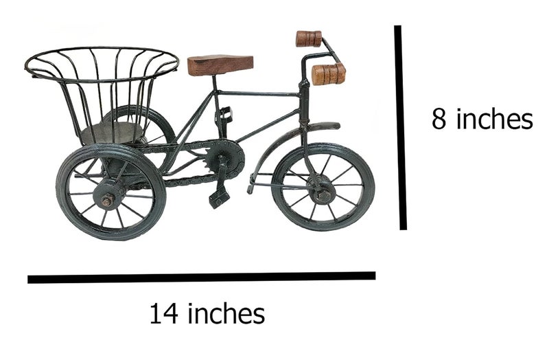 NK Traders Antique Wooden and Wrought Iron Mini Rickshaw Showpiece for Living Room Home Desktop Decor Showpiece for Living Room Black in Colour  - Image 3