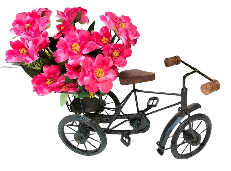 NK Traders Antique Wooden and Wrought Iron Mini Rickshaw Showpiece for Living Room Home Desktop Decor Showpiece for Living Room Black in Colour  - Image 2
