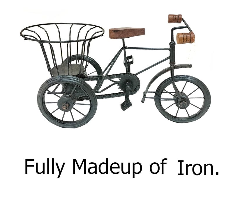 NK Traders Antique Wooden and Wrought Iron Mini Rickshaw Showpiece for Living Room Home Desktop Decor Showpiece for Living Room Black in Colour  - Image 5