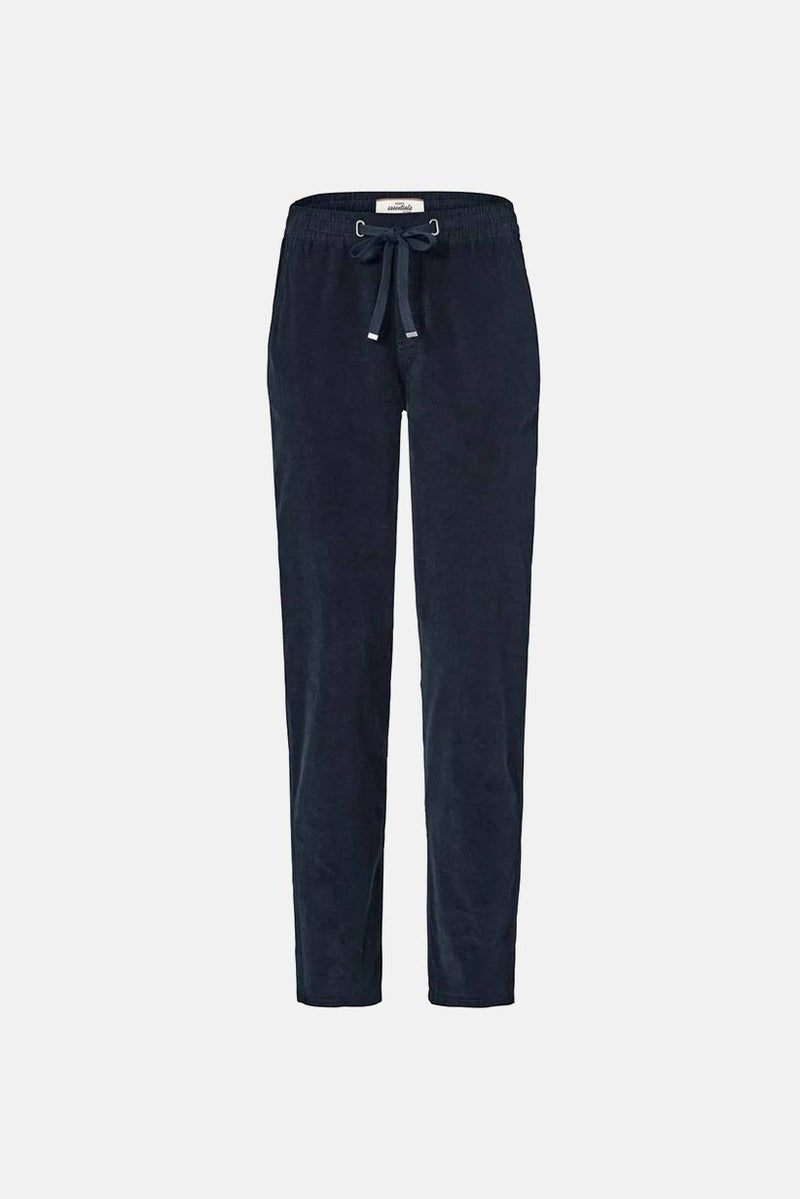Tchibo Women Regular Fit Drawstring Corduroy Pants, Navy  - Image 3