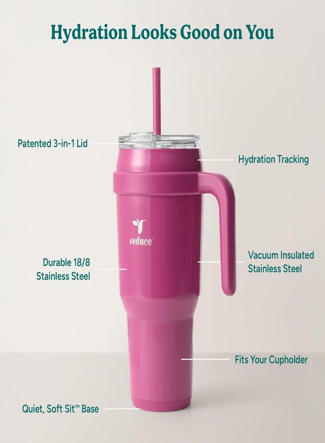REDUCE 40 oz Stainless Steel Tumbler with Handle - Dual-Wall Vacuum Insulated Travel Mug, Sweat-Proof Lid & Reusable Straw - Keeps Drinks Cold for 24 Hrs, Fits Cupholders, Dishwasher Safe - Sangria - Image 4