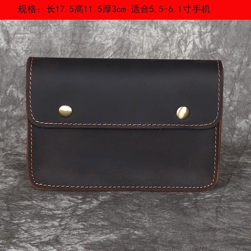 Crazy Horse Leather Men'S Mobile Phone Bag Waistband Portable Sports Site Work First Layer Cowhide Handmade Wallet - Image 1