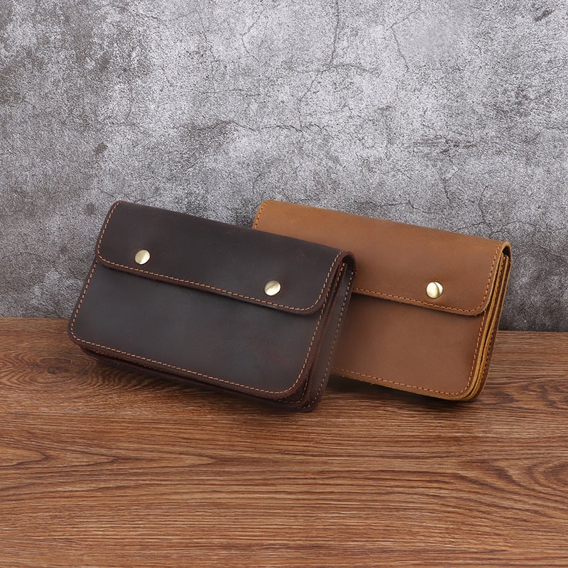 Crazy Horse Leather Men'S Mobile Phone Bag Waistband Portable Sports Site Work First Layer Cowhide Handmade Wallet - Image 4