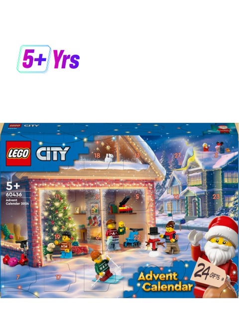 City Advent Calendar 2024, Countdown to Christmas Gift for 5 Plus Year Old Boys & Girls, with 24 Toy Surprises for Kids, Fun Characters Include Santa and Mrs. Claus Minifigures 60436
