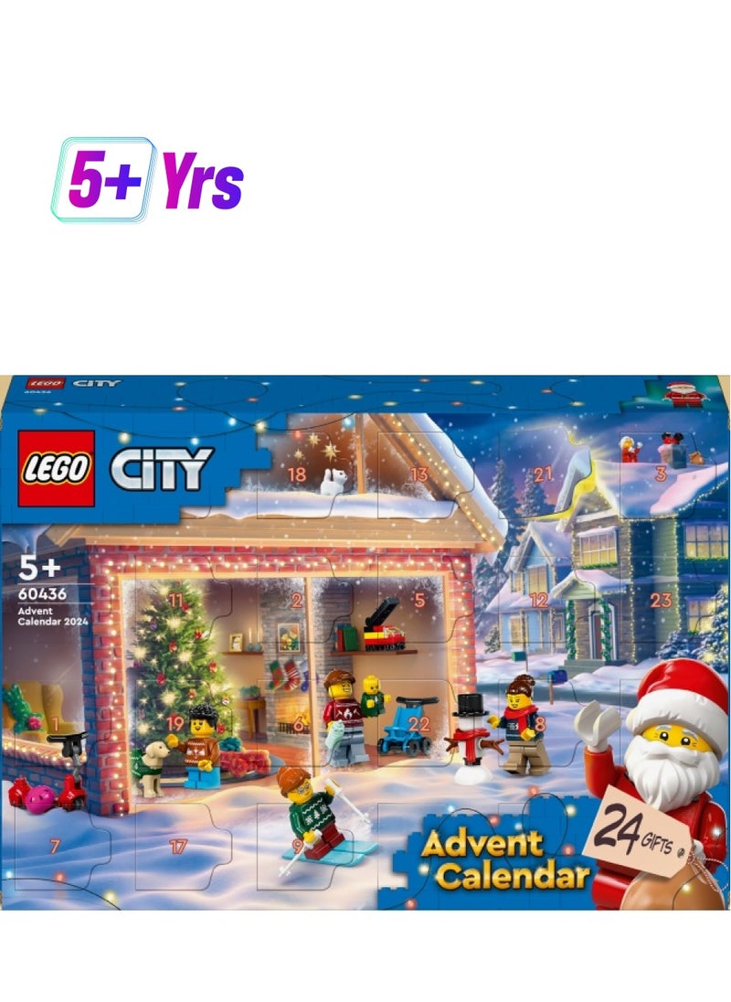 LEGO City Advent Calendar 2024, Countdown to Christmas Gift for 5 Plus Year Old Boys & Girls, with 24 Toy Surprises for Kids, Fun Characters Include Santa and Mrs. Claus Minifigures 60436  - Image 1