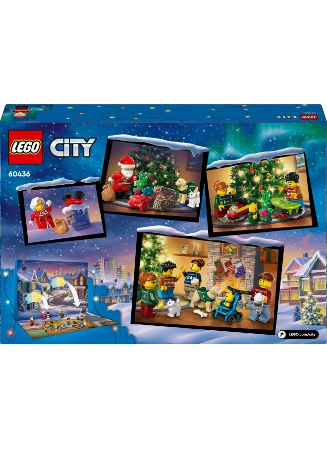 LEGO City Advent Calendar 2024, Countdown to Christmas Gift for 5 Plus Year Old Boys & Girls, with 24 Toy Surprises for Kids, Fun Characters Include Santa and Mrs. Claus Minifigures 60436