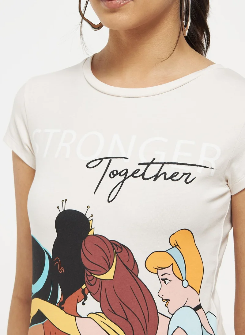 SP Characters Crew Neck Princesses   Printed T-Shirt