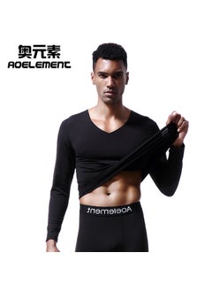 Generic Mens V-Neck Slim Thermal Top Cotton Winter Black  - Image 1
