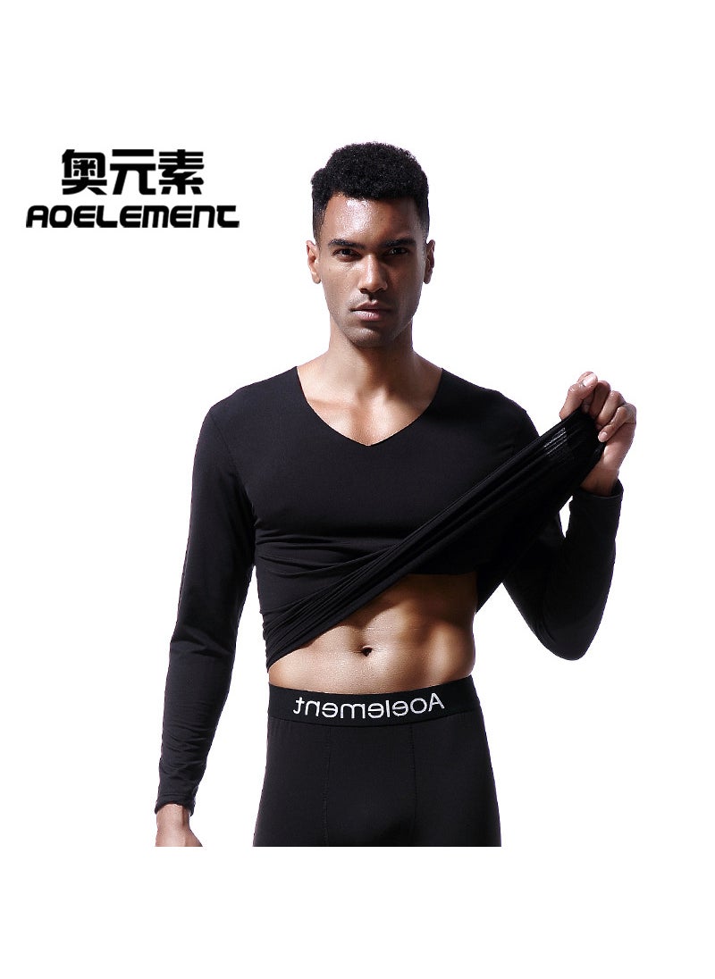 Generic Mens V-Neck Slim Thermal Top Cotton Winter Black  - Image 1