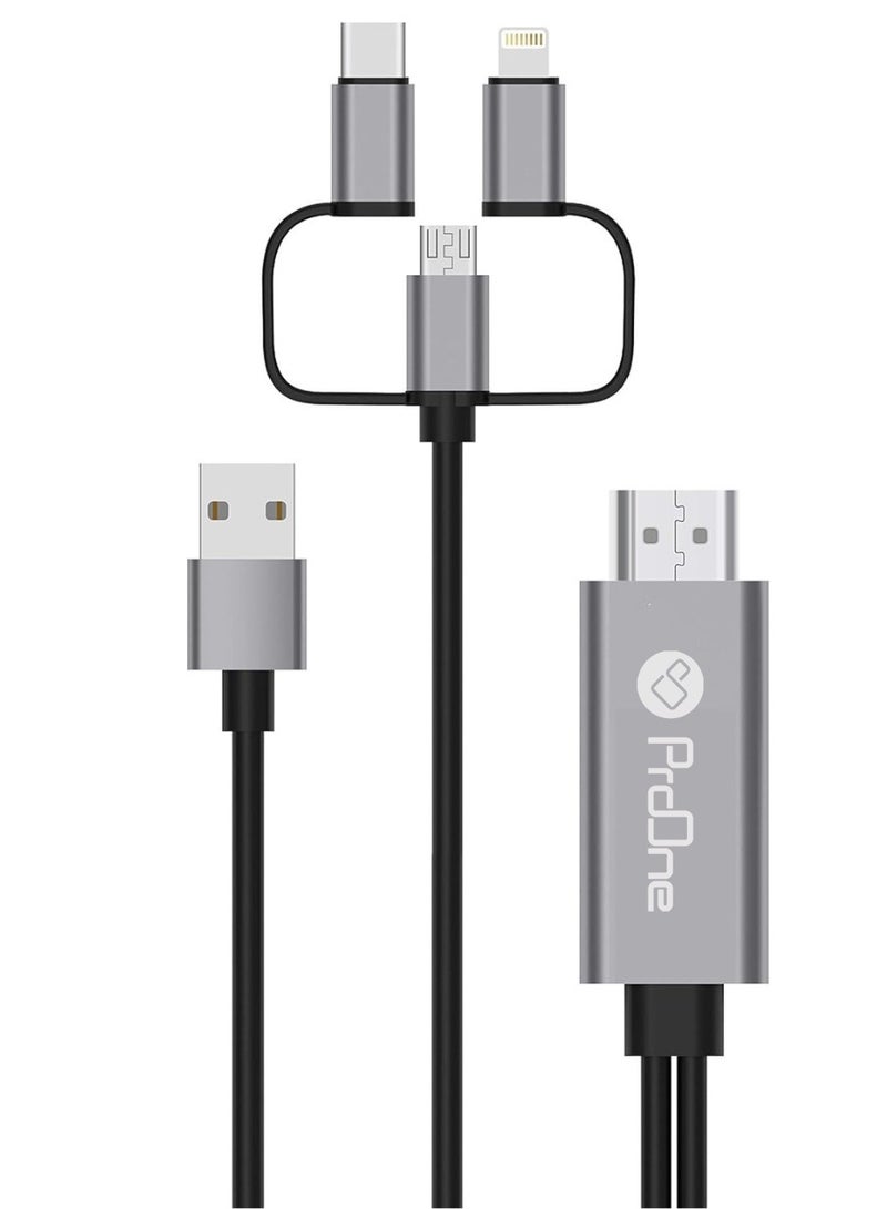 ProOne ProOne PCH70 3-in-1 HDTV Cable for Lightning, Micro USB, and Type-C Connectors, Full HD 1080p, Plug & Play, 8-Channel Digital Audio  - Image 1