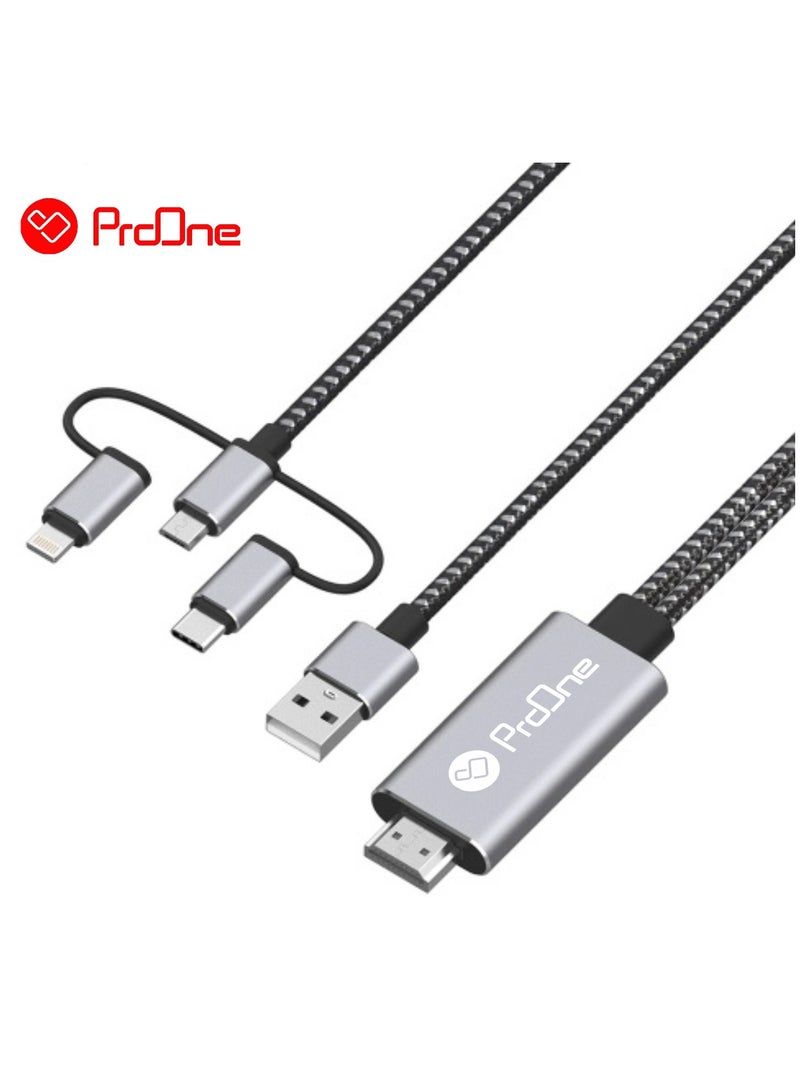 ProOne ProOne PCH70 3-in-1 HDTV Cable for Lightning, Micro USB, and Type-C Connectors, Full HD 1080p, Plug & Play, 8-Channel Digital Audio  - Image 5