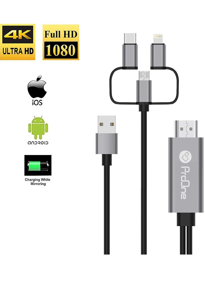 ProOne ProOne PCH70 3-in-1 HDTV Cable for Lightning, Micro USB, and Type-C Connectors, Full HD 1080p, Plug & Play, 8-Channel Digital Audio  - Image 2