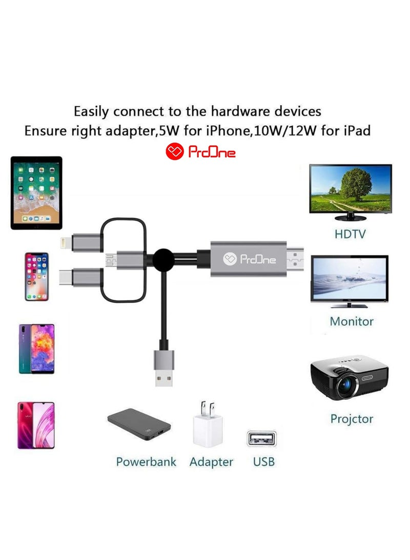 ProOne ProOne PCH70 3-in-1 HDTV Cable for Lightning, Micro USB, and Type-C Connectors, Full HD 1080p, Plug & Play, 8-Channel Digital Audio  - Image 4