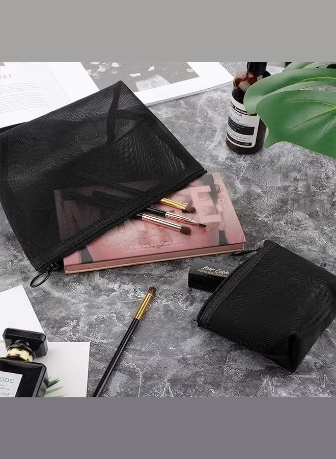 3 Pieces Mesh Cosmetic Bag, Makeup Bags, Zipper Pouch for Offices Travel Accessories, 3 Sizes (Black) - Image 2