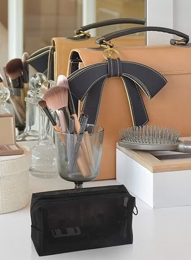 3 Pieces Mesh Cosmetic Bag, Makeup Bags, Zipper Pouch for Offices Travel Accessories, 3 Sizes (Black) - Image 4