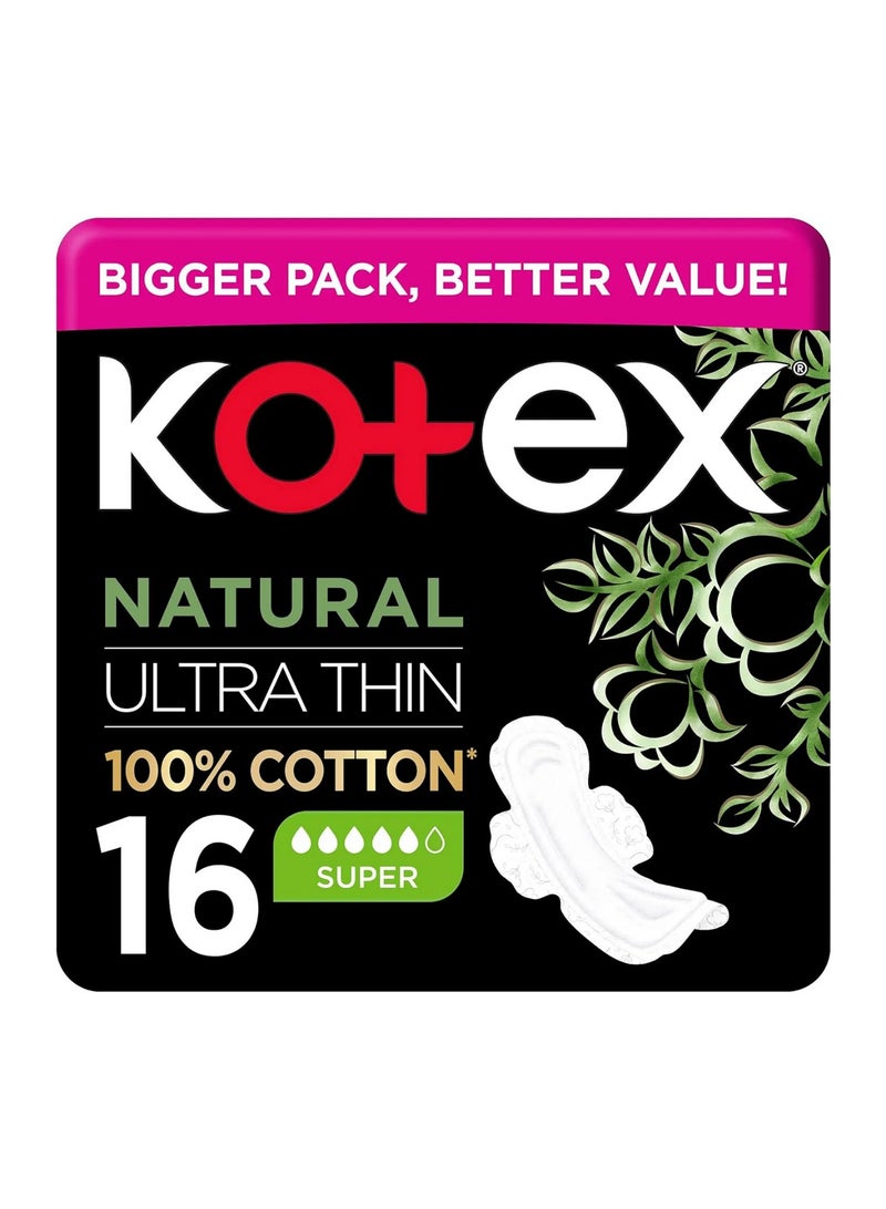 كوتكس فوط صحية طبيعية فائقة النحافة للأيام ذات التدفق المتوسط ​​إلى الغزير، عبوة من 16 فوطة صحية - Image 2
