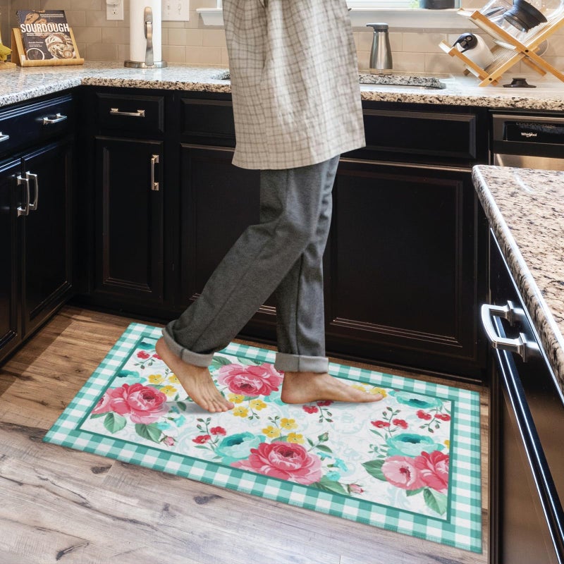 Mofvugz Red Teal Floral Kitchen Rugs and Mats Non-Skid Washable for Floor, Floral Teal Kitchen Decor and Accessories Kitchen Mat Set of 3, 17"x30"+17"x47"+17"x59" - Image 5