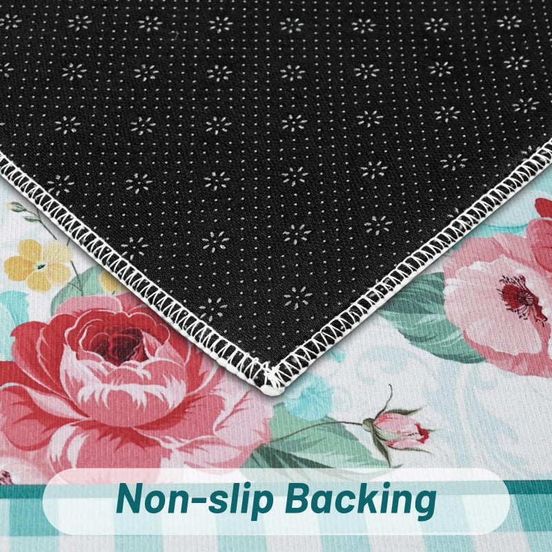 Mofvugz Red Teal Floral Kitchen Rugs and Mats Non-Skid Washable for Floor, Floral Teal Kitchen Decor and Accessories Kitchen Mat Set of 3, 17"x30"+17"x47"+17"x59" - Image 4