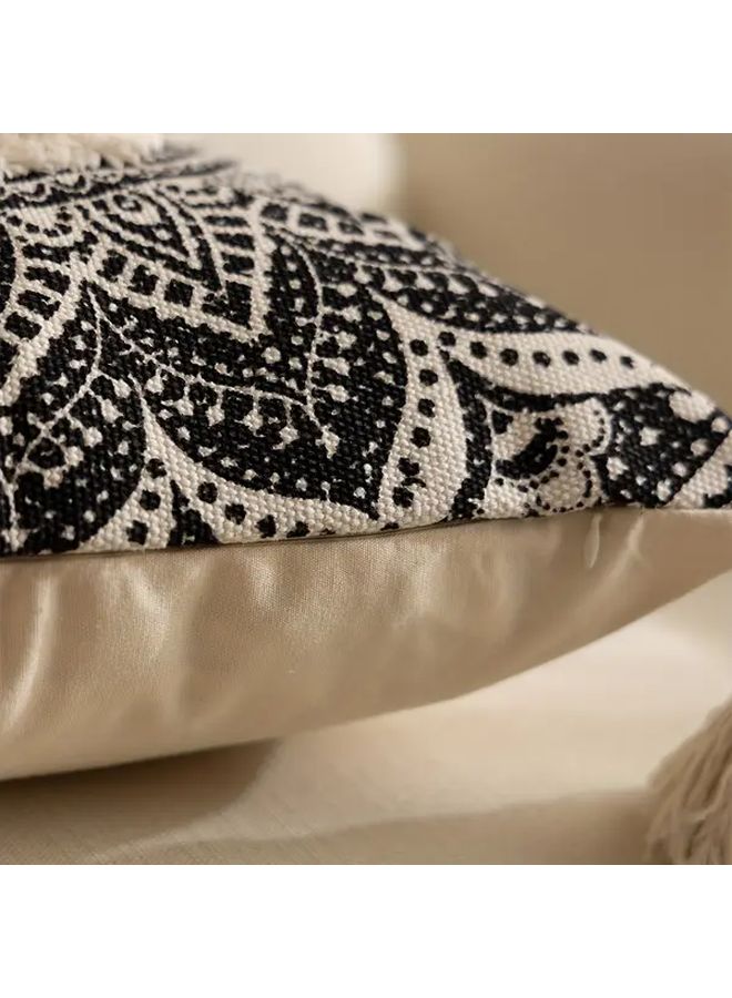 1pc Black Mandala Bohemian Fringe Pillow Cover Square Tassel Trim Zip Closure For Sofa Bed Chair Easy Clean Accent Cushion 17.72x17.72 Inch - Image 4