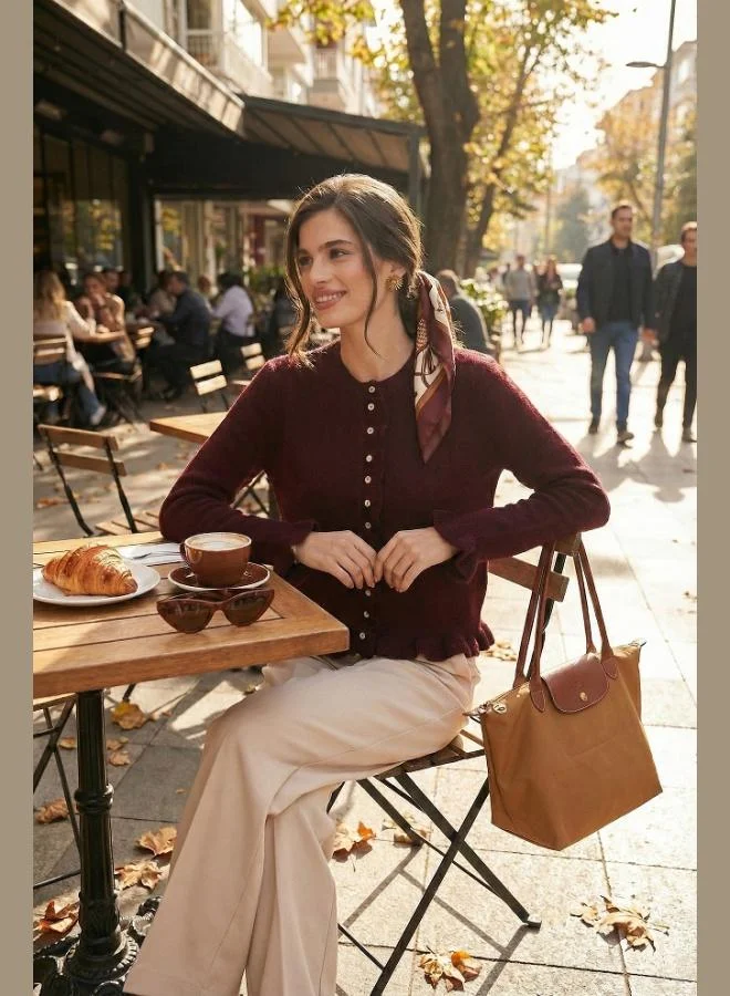 ليلا كارديجان نسائي ليلا بليسيه تفاصيل قياسية بياقة دائرية من التريكو