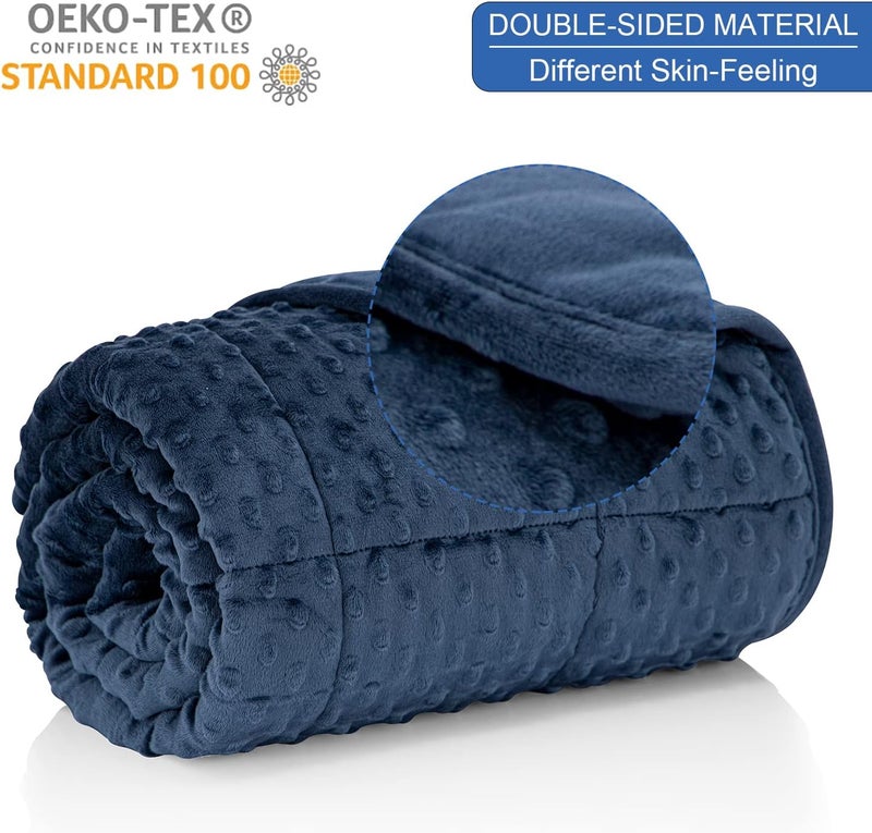 Huloo Sleep هولو سليب ويتيد بلانكيت توين ( Weighted Blanket Twin)، وزن 12 رطل، للبالغين (مقاس 48" × 72")، لون أزرق بحري، بلانكيت ناعم وقابل للتنفس من نوع مينكي، مناسب لجميع الفصول، بلانكيت ثقيل مزود بخرز زجاجي عالي الجودة. - Image 2