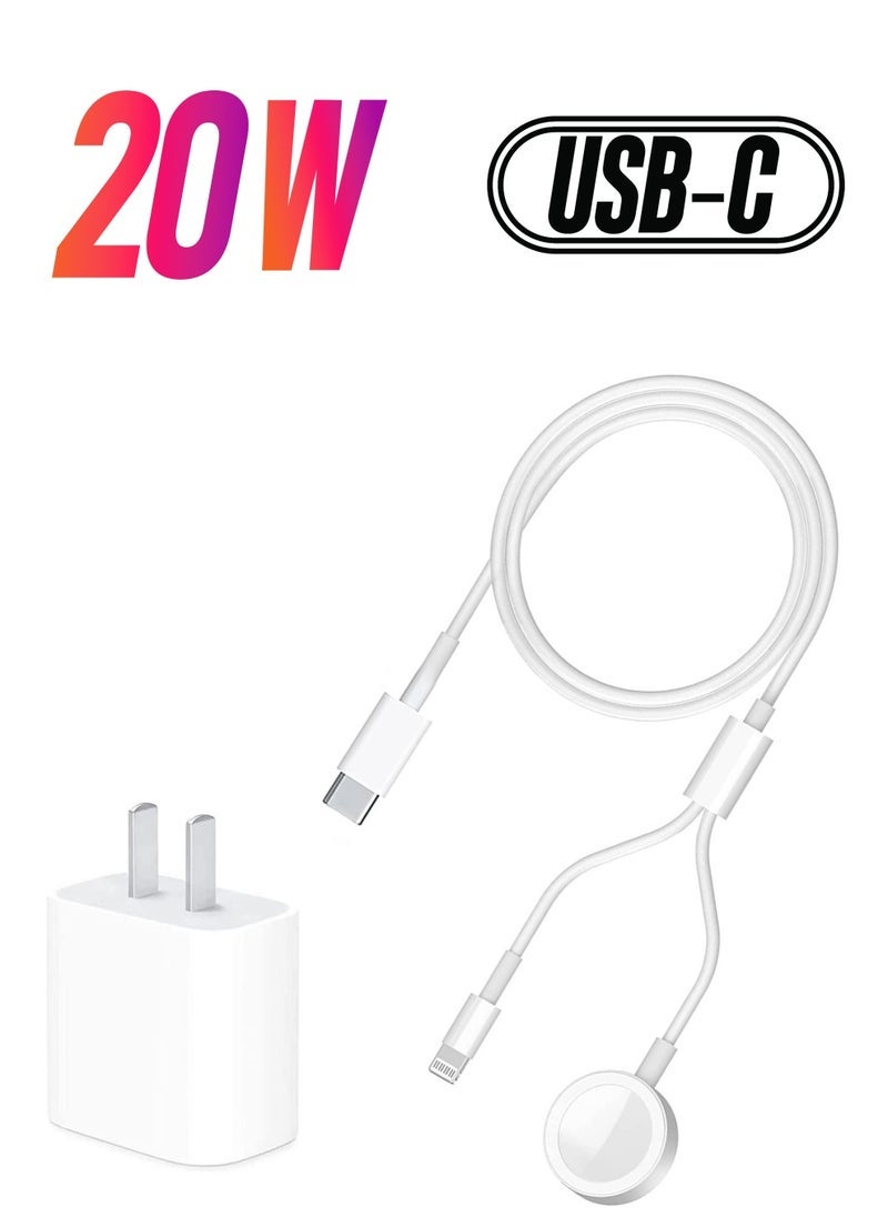 Gravity USB C Charger for Apple Watch, 20W PD Fast Wall Charger Power Adapter with 2-in-1 iWatch Magnetic Charging Cable Compatible with Apple Watch Series 8/7/6/SE/5/4/3/2, iPhone 14/13/12/11/Pro/Max/Xs/XR/8 - Image 1