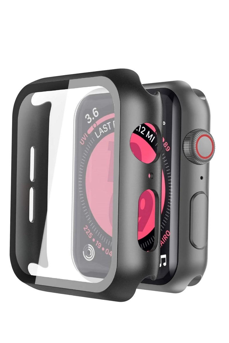 Black Hard Case Compatible with Apple Watch SE Series 6 Series 5 Series 4 44mm with Screen Protector, iwatch Ultra Thin HD Tempered Glass Screen Protector Overall Protective Cover
