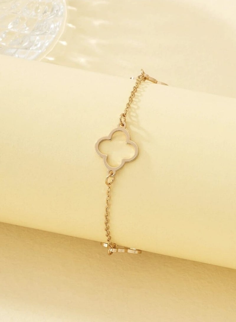 يوكا  خلخال قص مجوف ميتالك بتصميم زهرة أنيقة وعصرية باللون الذهبي قطعة واحدة - Image 2