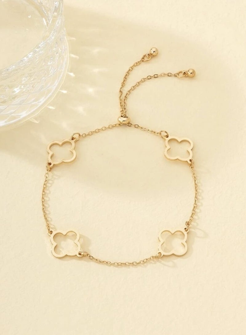 يوكا  خلخال قص مجوف ميتالك بتصميم زهرة أنيقة وعصرية باللون الذهبي قطعة واحدة - Image 3