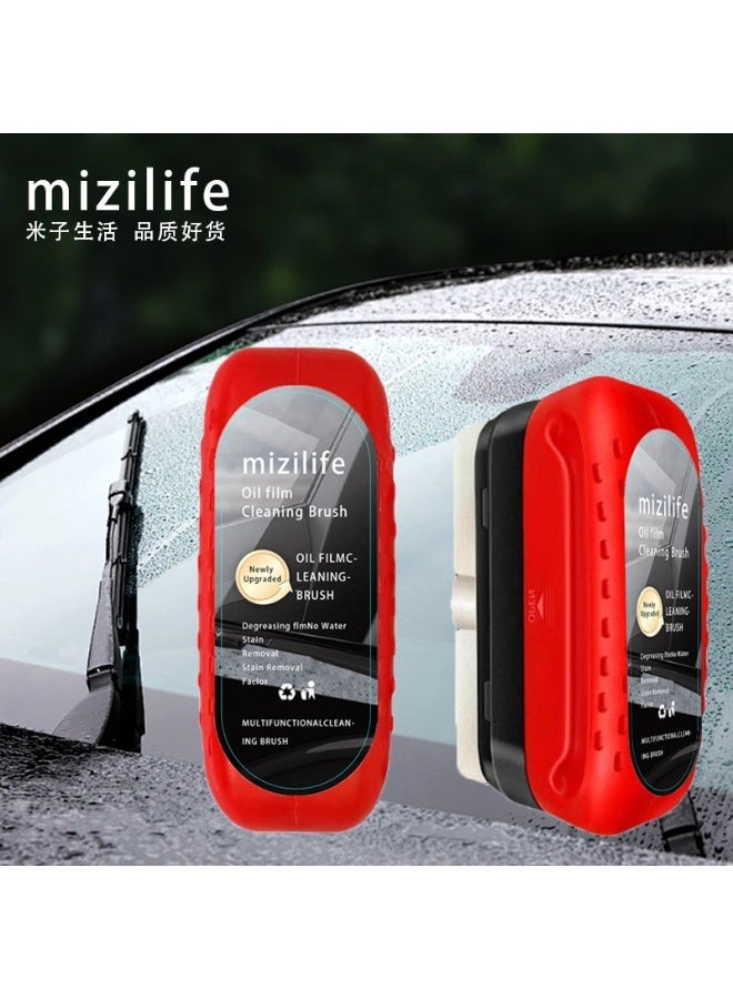 2pcs, High-efficiency Car Window Oil Film Cleaning Brush, Glass Cleaner Can Remove The Oil Film To Obtain Crystal Clarity And Anti-fog, Windshield Oil Film Remover Is Equipped With Microfiber Towel, Suitable For Cars or Glass Products (Red) - Image 1