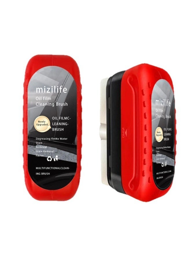 2pcs, High-efficiency Car Window Oil Film Cleaning Brush, Glass Cleaner Can Remove The Oil Film To Obtain Crystal Clarity And Anti-fog, Windshield Oil Film Remover Is Equipped With Microfiber Towel, Suitable For Cars or Glass Products (Red) - Image 2