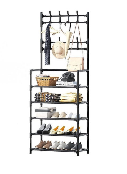 Shoe organizer with 5 shelves and clothes hanger