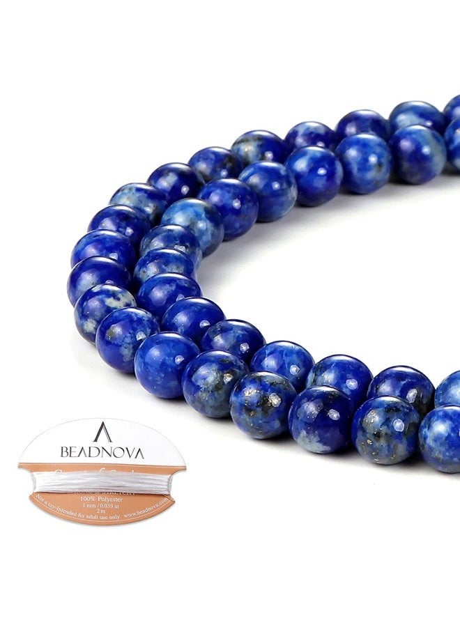BEADNOVA 6mm Blue Lapis Lazuli Natural Crystal Stone Gemstone Round Loose Energy Healing Beads With Free Crystal Stretch Cord for Jewelry Making (12 Pieces) - Image 1