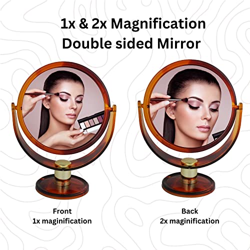 Scarlet Line Professional Round Double Sided Magnifying Makeup Mirror with Stand for Men n Women, Standing Vanity Dressing Mirror, Framed, Tabletop - Image 2