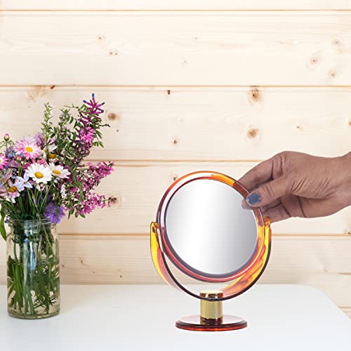Scarlet Line Professional Round Double Sided Magnifying Makeup Mirror with Stand for Men n Women, Standing Vanity Dressing Mirror, Framed, Tabletop - Image 5